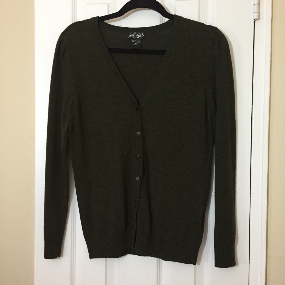 Lord & Taylor Green Merino Wool Cardigan - Picture 3 of 3